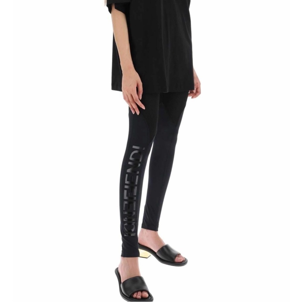 Fendi Black Logo Mesh Leggings